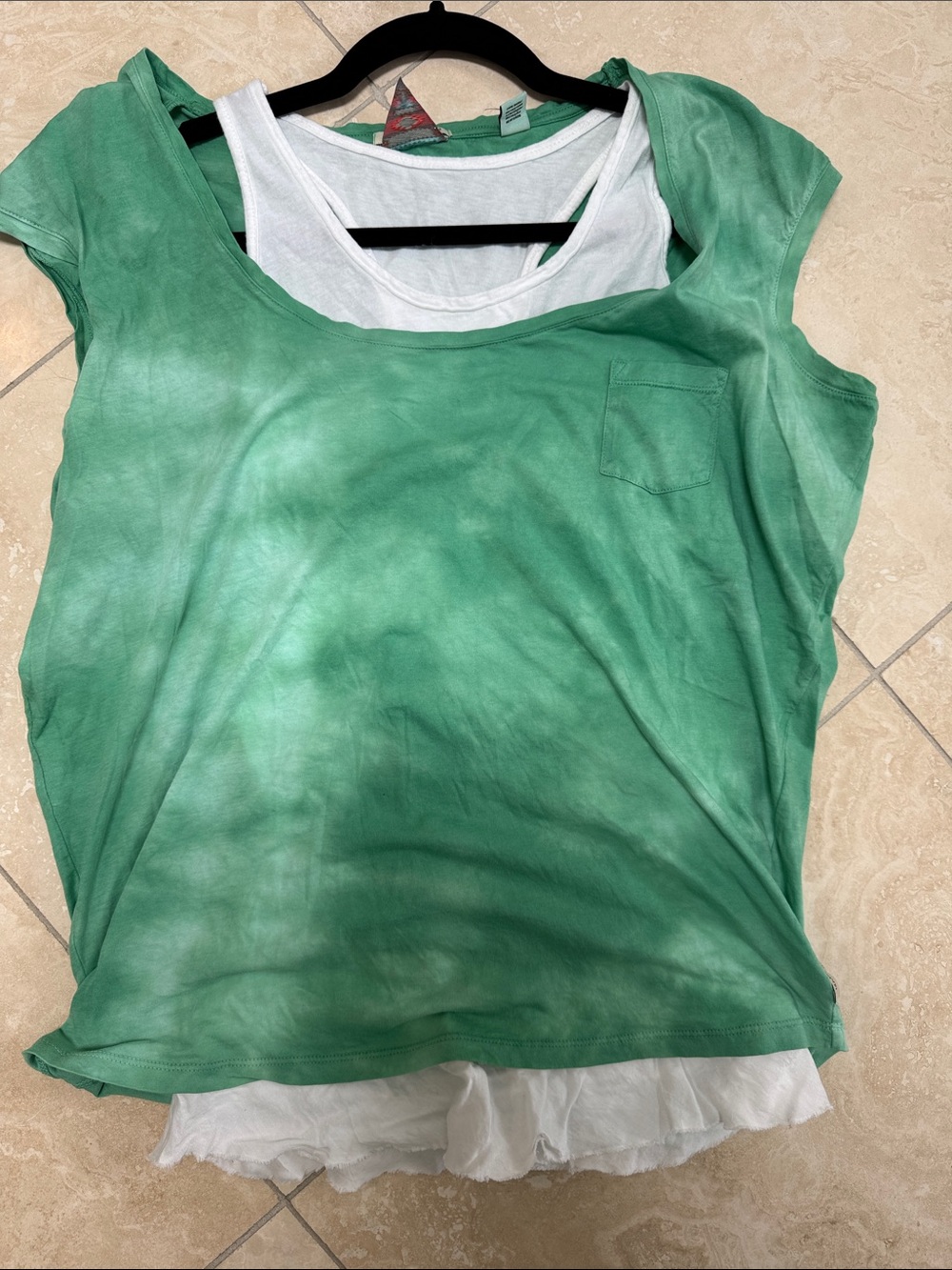 Green Layered Scoop Neck Tank with Pocket with white cotton frill in underlayer